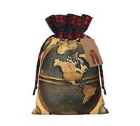 MyPiky Bolsas de regalo de Navidad con cordón y estampado de globo antiguo del mundo antiguo, bolsas de almacenamiento de caramelos, reutilizable, 4.7 x 6.9 pulgadas, fiesta