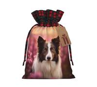 MyPiky - Bolsas de regalo de Navidad con cordón y estampado floral Border Collie - Reutilizables
