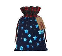 MyPiky Bolsas de regalo de Navidad con diseño de estrellas azules brillantes, con cordón, para caramelos, reutilizables, 11,9 x 17,5 cm