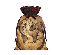 MyPiky Bolsas de regalo de Navidad con diseño de mapa antiguo del mundo con cordón, bolsas de regalo de Navidad, bolsa de almacenamiento de caramelos, reutilizable, 4.7 x 6.9 pulgadas, fiesta