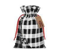 MyPiky Bolsas de regalo de Navidad con estampado a cuadros negro y blanco, bolsas de regalo, bolsa de almacenamiento, paquete de cordón bolsa de regalo para fiesta de vacaciones
