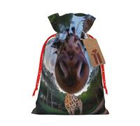 MyPiky Bolsas de regalo de Navidad con estampado de árbol de jirafa de África, bolsas de regalo, bolsa de almacenamiento, paquete de cordón bolsa de regalo para fiesta de vacaciones