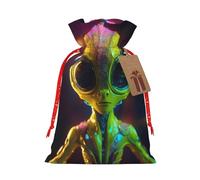 MyPiky Bolsas de regalo de Navidad con estampado de planetas alienígenas, bolsas de almacenamiento, bolsa de regalo con cordón para fiestas y vacaciones