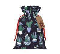 MyPiky Bolsas de regalo de Navidad con estampado de plantas suculentas de cactus, bolsas de almacenamiento, bolsa de regalo con cordón para fiestas y vacaciones
