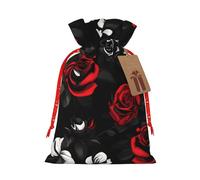 MyPiky Bolsas de regalo de Navidad con estampado de rosas blancas y rojas, bolsas de regalo, bolsa de almacenamiento, paquete con cordón bolsa de regalo para fiesta de vacaciones
