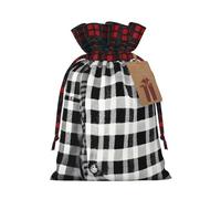MyPiky Bolsas de regalo de Navidad impresas a cuadros en blanco y negro con cuerda, bolsas de almacenamiento de fiesta de Navidad reutilizables