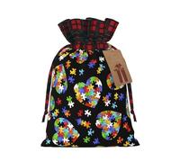 MyPiky Bolsas de regalo de Navidad reutilizables con cordón para sensibilización sobre el autismo, piezas de rompecabezas en forma de corazón