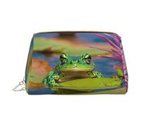 MyPiky Bonita bolsa de maquillaje de piel con estampado de rana, pequeña bolsa de cosméticos para mujer, organizador de cosméticos para bolso, Cute Frog1, Talla única