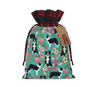 MyPiky Border Collie - Bolsas de regalo con cordón para Navidad, con estampado floral, bolsa con cordón, bolsas de almacenamiento de Navidad, bolsas de almacenamiento reutilizables