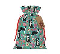 MyPiky Border Collie - Bolsas de regalo de Navidad con estampado floral para envolver regalos, bolsa de almacenamiento, bolsa de regalo con cordón para fiestas y vacaciones