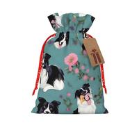 MyPiky Border Collie - Bolsas de regalo de Navidad con estampado floral para envolver regalos, bolsa de almacenamiento, bolsa de regalo con cordón para fiestas y vacaciones