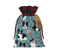 MyPiky Border Collie - Bolsas de regalo de Navidad con estampado floral y cordón, bolsas de regalo de Navidad, bolsa de almacenamiento de caramelos, reutilizable, 4.7 x 6.9 pulgadas, fiesta