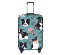 MyPiky Border Collie - Funda protectora de equipaje con estampado floral para maleta, para niños y adultos, se adapta a 18-32 pulgadas, Blanco, Small