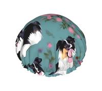 MyPiky Border Collie - Gorro de ducha con estampado floral, elástico y reutilizable para cabello largo, gorro de ducha impermeable grande, para mujeres, hombres y niños