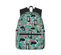 MyPiky Border Collie Impreso Florals Mochila para Mujeres Hombres, Mochila de viaje para Ordenador Portátil, Mochila Casual Bolsa de Viaje, Negro, Talla Única Negro, Negro, Talla única, Negro, Talla