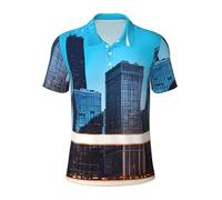 MyPiky Chicago Reflect Print - Polo versátil, transpirable, cómodo, de manga corta, informal, ropa de verano, Negro -, XXX-Large
