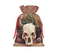MyPiky Cráneo de toro y cactus imprimir bolsas de regalo de Navidad regalo envoltura bolsas de almacenamiento paquete cordón bolsa de regalo para fiesta vacaciones
