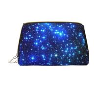 MyPiky - Estuche de maquillaje de piel con estampado de estrellas brillantes azules - Bolsa de maquillaje para bolso de mano, bolsa de cosméticos, bolsa de aseo para mujer, estrellas brillantes