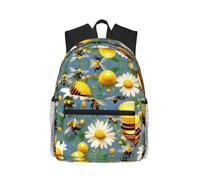 MyPiky Flying Bees Daisy Honey Print Mochila para Mujeres Hombres, Viaje Portátil Mochila, Bolsa De Ordenador, Mochila Casual Bolsa De Viaje, Negro, Talla Única, Negro 1, One Size