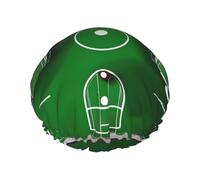 MyPiky Gorro de ducha con estampado de campo de fútbol verde, elástico y reutilizable, para cabello largo, gorro de ducha impermeable grande, para mujeres, hombres y niños