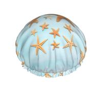 MyPiky Gorro de ducha con estampado marítimo de verano en 3D, elástico y reutilizable, para cabello largo, gorro de ducha grande impermeable, para mujeres, hombres y niños