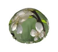 MyPiky Gorros de ducha grandes con estampado de flores de cornejo de primavera, gorro de pelo de banda elástica, doble capa impermeable, para mujeres, hombres y niños