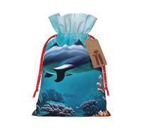 MyPiky Hermosas bolsas de regalo de Navidad con estampado de delfines del mundo submarino, bolsa de almacenamiento, bolsa de regalo con cordón para fiestas, vacaciones