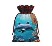 MyPiky Hermosas bolsas de regalo de Navidad con estampado de delfines del mundo submarino, con cordón, bolsas de regalo de Navidad, bolsa de almacenamiento de caramelos, reutilizable, 4.7 x 6.9