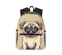 MyPiky Mochila Casual con Impresión Campo de Fútbol Verde Mochila Ligera para Portátil Bolsa de Ordenador Portátil de Trabajo de Viaje, Cachorros Pug Divertidos de Dibujos Animados, talla única