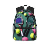 MyPiky - Mochila con estampado de raquetas de tenis y pelotas de tenis para mujer y hombre, mochila para ordenador portátil de viaje, bolsa de ordenador, mochila casual bolsa de viaje, color negro