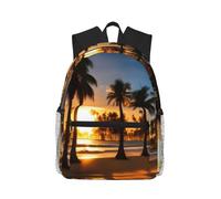 MyPiky - Mochila de viaje para ordenador de trabajo con estampado de pavo real para hombre y mujer, Salida del Sol En la Playa y Palmeras Retroiluminadas, talla única