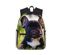 MyPiky - Mochila de viaje para portátil con estampado de piedras y rosas - Mochila para portátil ligera, Adorable Perro Pug Negro, talla única