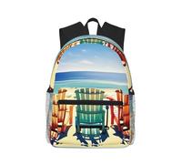 MyPiky - Mochila informal con estampado de palmera y amanecer en la playa, mochila ligera para ordenador portátil, bolsa de ordenador, Escena de Playa con Sillas, talla única