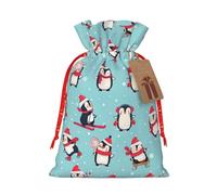 MyPiky Pingüinos de Navidad imprimir bolsas de regalo de Navidad, bolsas de regalo, bolsa de almacenamiento, paquete de cordón, bolsa de regalo para fiesta de vacaciones