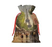 MyPiky Pintura al óleo París Street Scene Torre Eiffel impresión Navidad regalo Bolsas envoltura bolsas de almacenamiento paquete cordón bolsa de regalo para fiesta vacaciones