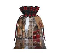 MyPiky Red Phone Booth London Street Print - Bolsas de regalo de Navidad con cordón, bolsas de Navidad, bolsas de almacenamiento reutilizables