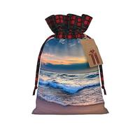 MyPiky Serene Seaside Sunset Print Bolsas de regalo de Navidad con cordón, bolsas de Navidad, bolsas de almacenamiento reutilizables