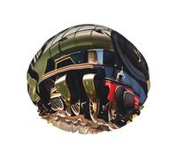 MyPiky Steam Little Train - Gorros de ducha grandes con estampado de tren, gorro de pelo de banda elástica, doble capa impermeable, para mujeres, hombres y niños