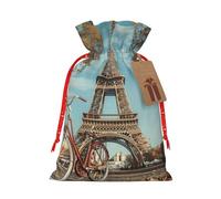 MyPiky Torre Eiffel Bolsas de regalo de Navidad con estampado de bicicleta para regalo envoltura bolsas de almacenamiento paquete cordón bolsa de regalo para fiesta vacaciones