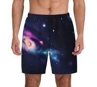 MyPiky Universe Galaxy Space Print - Pantalones cortos de porosidad de secado rápido para hombres, trajes de playa, natación, surf, verano actividades, Negro, S