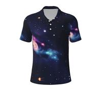 MyPiky Universe Galaxy Space Print Versátil Polo Transpirable Cómodo Manga Corta Casual Ropa de Verano, Negro, 3XL