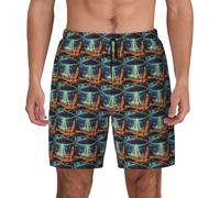 MyPiky Universe Planet Print - Pantalones cortos de porosidad de secado rápido para hombres, trajes de playa, natación, surf, actividades de verano, Negro, XXL