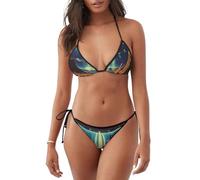 MyPiky Universe Planet Print - Traje de baño deportivo de 2 piezas para mujer, traje de baño de moda, playa, piscina, vacaciones de verano, Negro, S