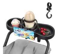 MYPIN portavasos para Silla de Paseo, 4 en 1 portavasos Universal para Silla de Paseo con Soporte para teléfono móvil, Accesorio Desmontable para Silla de Paseo, rotación 360° para bebé niño, Negro