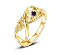 MYPOWER Anillo de cremación con Forma de ala para Cenizas, urna Conmemorativa, joyería, Porta Cenizas para Humanos y Mascotas,Recuerdo funerario, Regalo para Mujeres - 10 - Oro - Morado