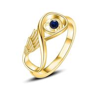 MYPOWER Anillo de cremación con Forma de ala para Cenizas, urna Conmemorativa, Porta Cenizas para Humanos y Mascotas, Acero Inoxidable, Recuerdo funerario, Regalo para Mujeres - 8 - Oro - Piedra Azul
