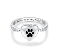 MYPOWER Anillo de urna con Forma de corazón para Cenizas de Mascotas, Recuerdo de Perro o Gato, Anillos de cremación con Huella de Pata para Siempre en mi corazón, 8 Unidades, Color Negro