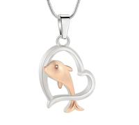 MYPOWER Collar con Colgante de cremación en Forma de corazón con Estampado de pez, de Acero Inoxidable, para Cenizas humanas o de Mascotas, Regalo para un Amigo, joyería Conmemorativa - Rosa Plateado