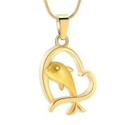 MYPOWER Collar con Colgante de cremación en Forma de corazón con Estampado de pez, de Acero Inoxidable, para Cenizas humanas o de Mascotas, Regalo para un Amigo, joyería Conmemorativa - Dorado