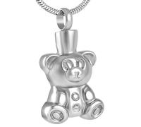 MYPOWER Collar con Colgante de urna de Oso, joyería de cremación para Cenizas de Mascotas o Humanos, relicario conmemorativo, Regalo para Mujeres y niños - Plata